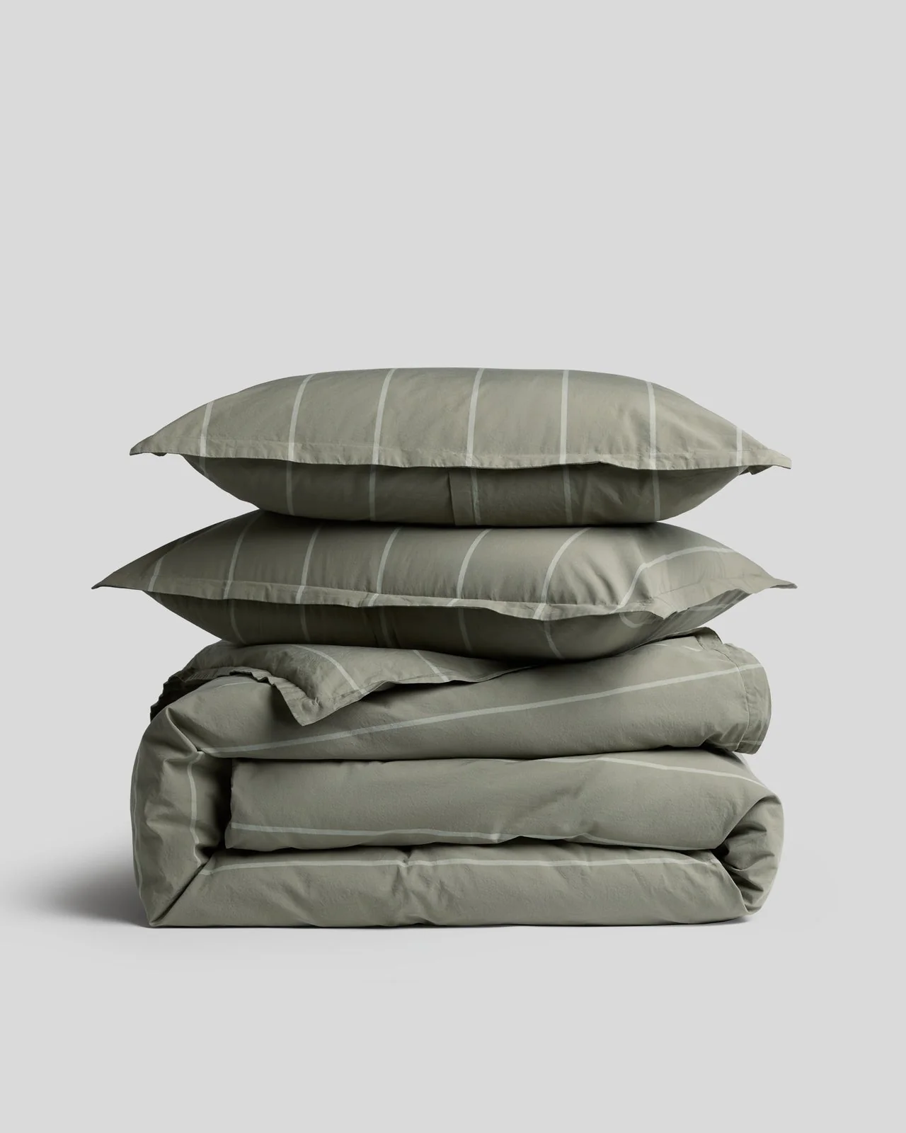 Percale Duvet Cover Set - Moss Stripe F/Q